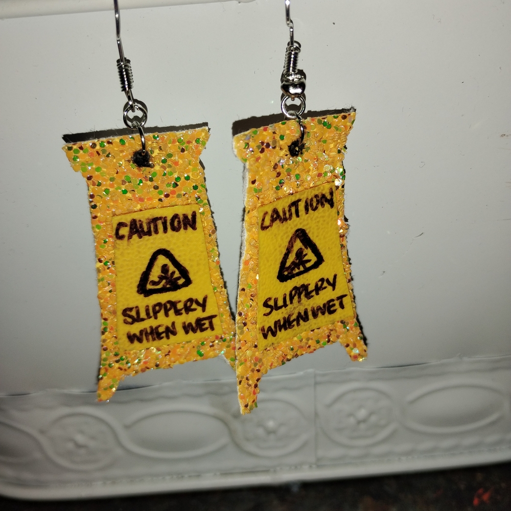 Playful Yellow Caution Sign Earrings
